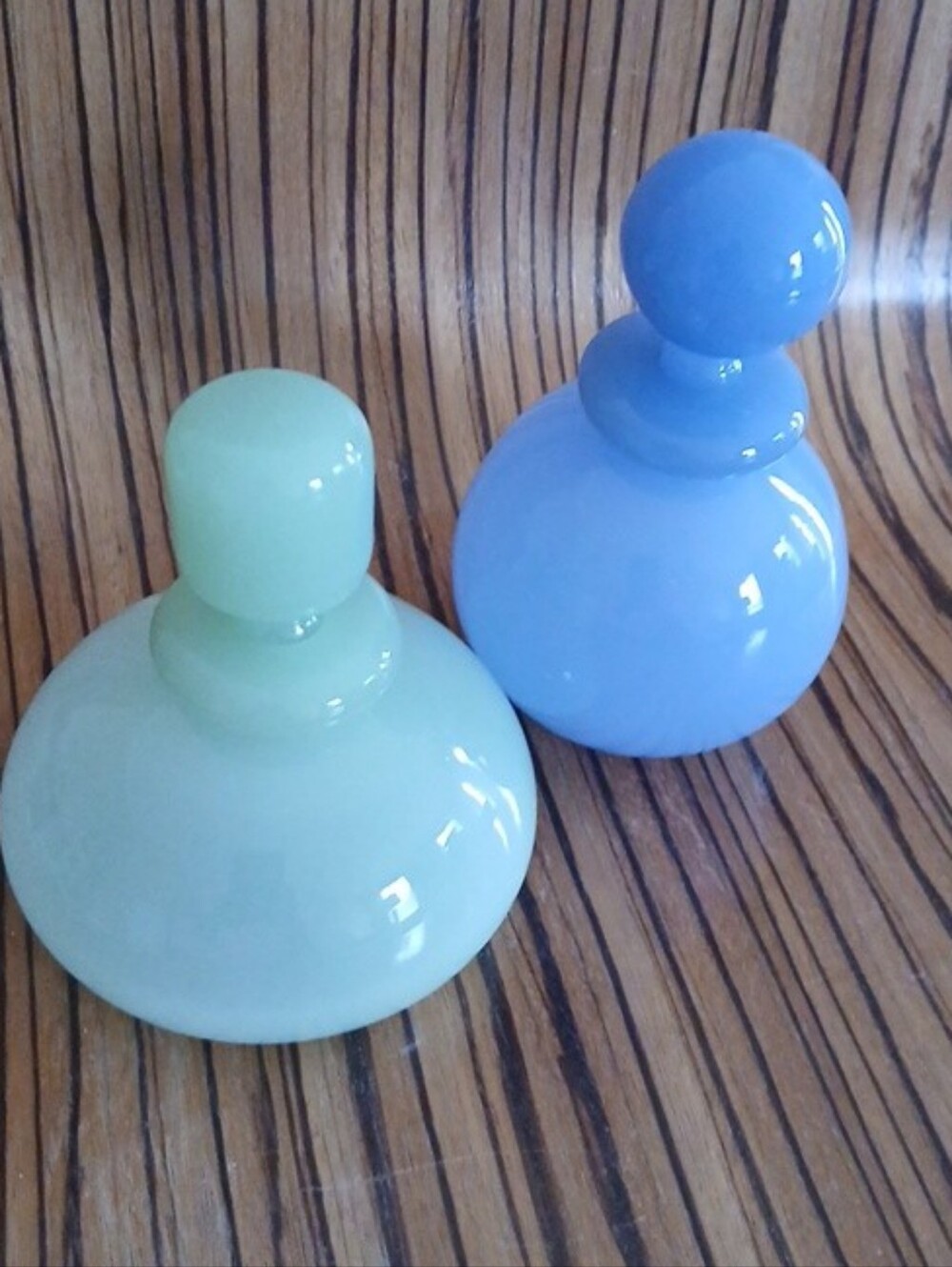 Pair of Glossy Pastel Glass Vases in Mint Green and Sky Blue
